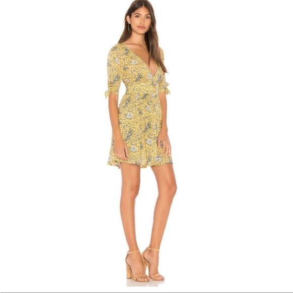 Auguste x Revolve Valentina Tie Sleeve Mini Dress Yellow Floral Print Size 4 - Picture 2 of 13